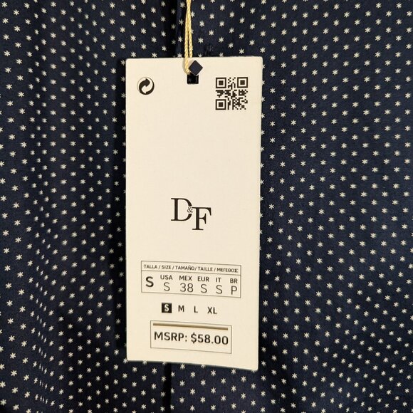 NWT DENIM & FLOWER NAVY SATIN LONG-SLEEVE BUTTON-UP SHIRT - Picture 4 of 7